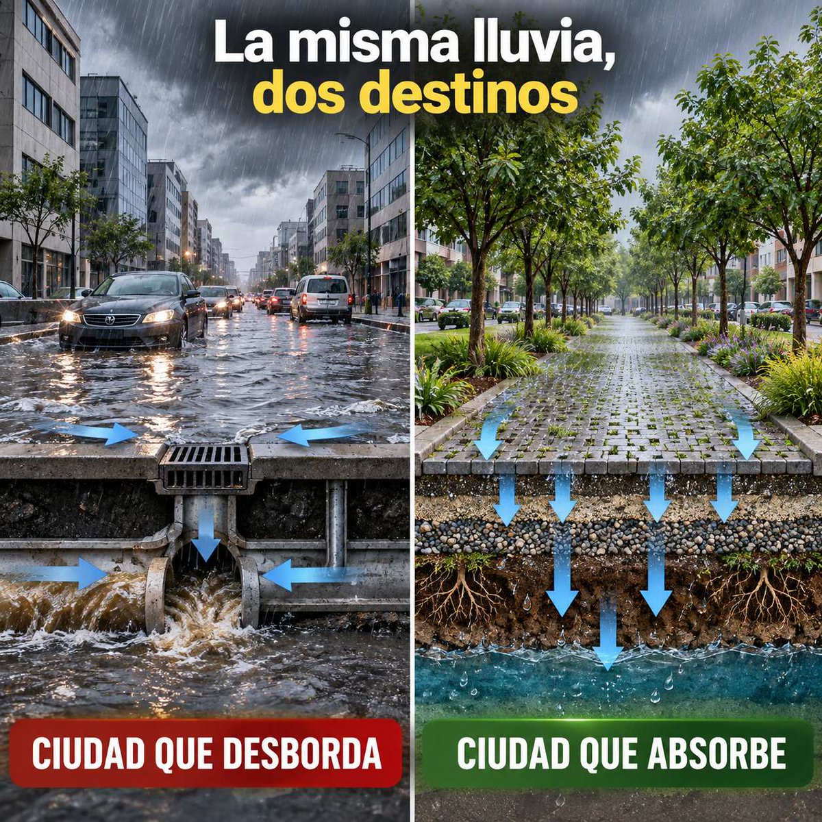 EcoInventos's tweet photo. 🌧️ ¡La misma lluvia puede tener dos destinos completamente distintos! https://t.co/x2O1jwGtMI