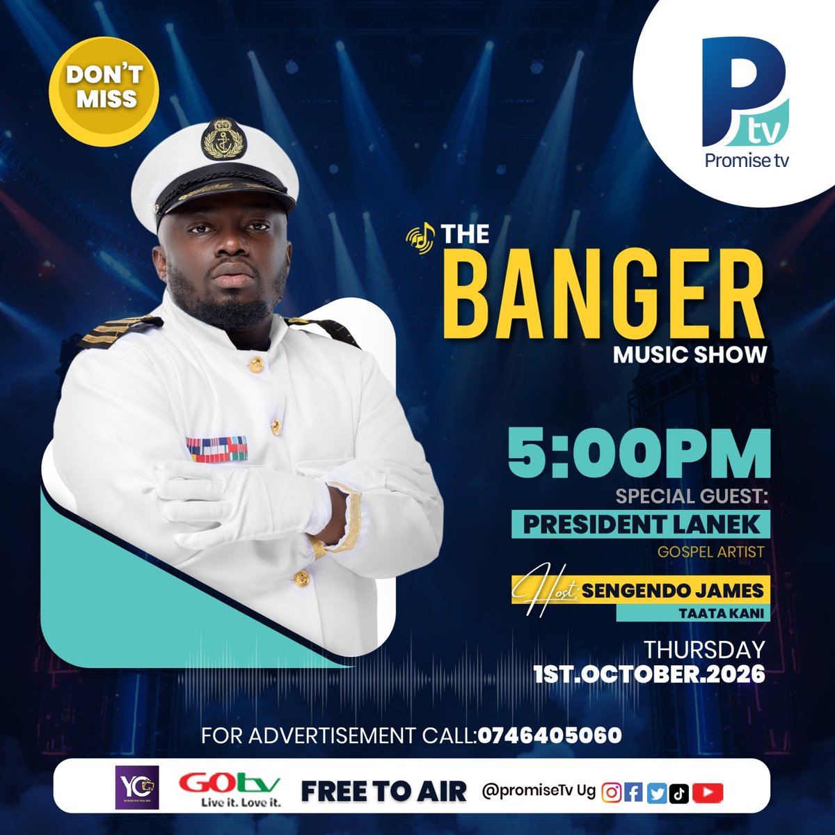 promisetvUG's tweet photo. 🎶 CATCH THE BANGER TODAY AT 5PM! 🔥

The Banger Music Show is bringing you a special conversation and music moment with Gospel Artist President Lanek.

Join Taata Kani — James Sengendo for an exciting time on Promise TV. 🙌🏽

#TheBanger #PromiseTVUG #BeLifted https://t.co/q1cUSLmbUu