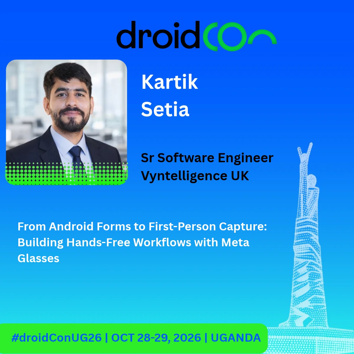 droidconug's tweet photo. 🥽📱 What if your Android app could capture photos & video—without touching the phone?

At #dcug26, @kartiksetia shows how they built a hands-free workflow with Meta Glasses—from touch gestures & first-person capture to offline forms, reconnects & real-world hardware challenges.

Build for wearables. Design for failure. Ship reliable #Android apps.
🎟️Grab your ticket https://t.co/JGnofT1T8O
More about the session: https://t.co/Xn7VvtXboq
#Kotlin #MetaGlasses #Wearables