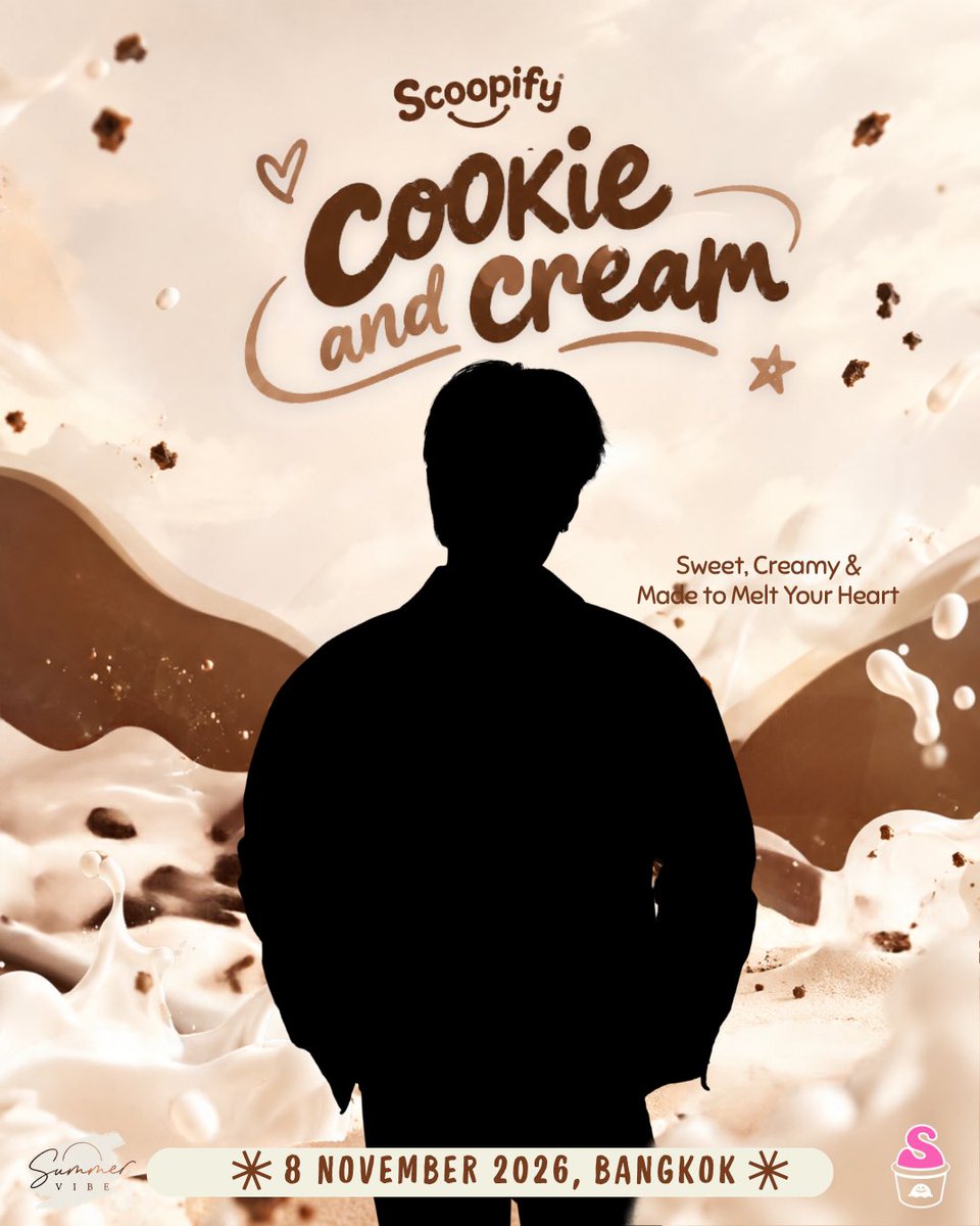 SummerVibeTH's tweet photo. 🍪✨ GUESS WHO’S COMING? ✨🍪
A little cookie, a little cream… and a whole lot of sweetness! 🤎🥛
Can you guess who’s joining us for the sweetest scoop? 👀
Something delicious is coming…
SCOOPIFY COOKIE & CREAM 🍪✨
Who do you think will be there? 👀
#Summervibe #SCOOPIFY #ComingSoon