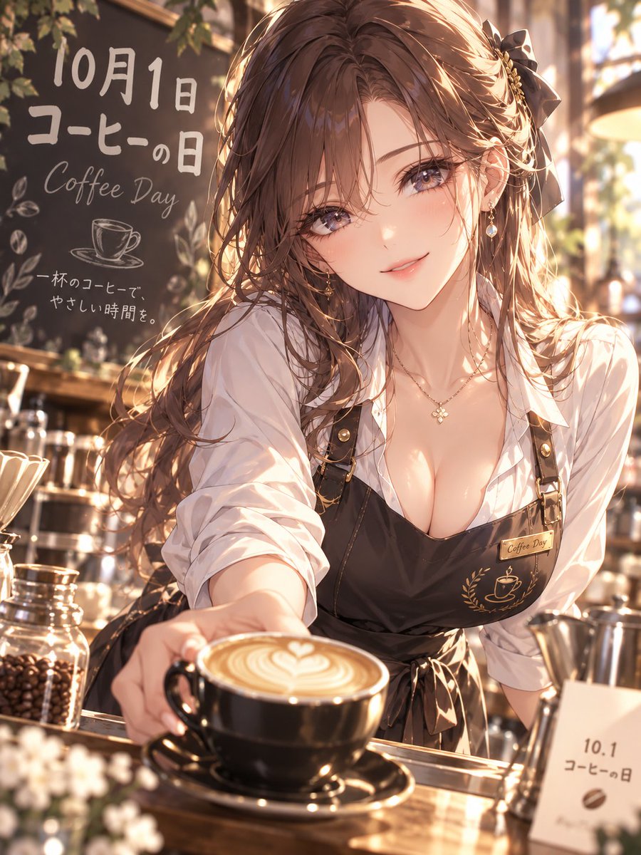 RimaAILab's tweet photo. 10月1日は「コーヒーの日」☕✨

お疲れさまの一杯、どうぞ。

#コーヒーの日 #AIイラスト #AIアート https://t.co/MscwTJFRWu