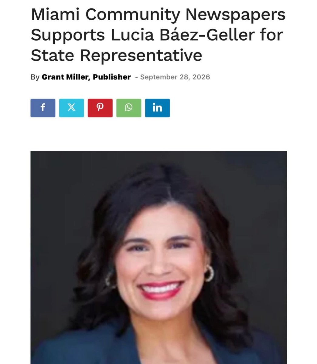 luciabaezgeller's tweet photo. I’m honored to have earned the support of Community Newspapers. Our campaign has been focused on affordability, protecting our environment, bringing back local decision making on infrastructure and development, and holding Tallahassee accountable. Together, we’re building a campaign focused on real solutions, not politics as usual. Let’s keep the momentum going!