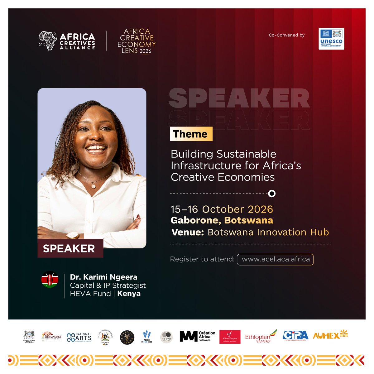 AfricaCreAlli's tweet photo. Access to finance remains one of the critical questions facing Africa's creative enterprises. Dr. Karimi Ngeera (@fridahkirera63), Finance Director at HEVA Fund (@HEVAFund), brings years of experience financing creative businesses across the continent.

Her work sits at the intersection of capital, creative enterprise and investment readiness — helping demonstrate what investors need to understand about intellectual property, audiences, brands and creative business models.

At ACEL 2026, she joins a fireside conversation on The Money Problem Is Not What You Think.

The discussion will examine how capital can better reach creative businesses, how investors can understand creative value, and what systems are needed to make finance work for the sector.

Because building a sustainable creative economy also means building the financial infrastructure that allows creative enterprises to start, grow and scale.

15–16 October 2026 | Gaborone, Botswana

Register: https://t.co/xowyFrbWYz

#ACEL2026 #AfricaCreativeEconomy #CreativeInfrastructure