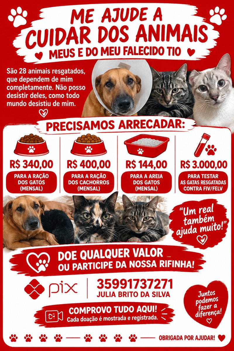 28bebesajuda's tweet photo. estou desesperada.
o pouco dinheiro que entra, mal dá para um saco de ração. recebo 1054, não faço compras pra mim, vivo de cesta básica que ganho de 3 em 3 meses. não peço pra mim, peço por e para eles. 
nossa rifa corre por 5 reais. qualquer ajuda é bem vinda!

PIX: 35991737271 https://t.co/XfHN0p02Yz