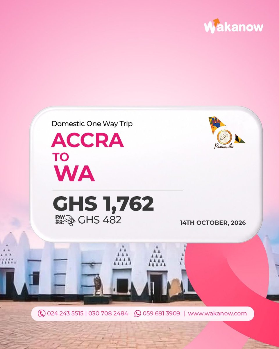 WakanowGhana's tweet photo. Explore Ghana on Africa World Airlines or PassionAir.
Flight deals available for booking on https://t.co/bD17NM7qX2
For Assistance/Enquiries:
Call: 024 243 5515 | 030 708 2484
WhatsApp: 059 691 3909
#WakanowGhana #PinkOctober #ExploreGhana #ThinkTravelThinkWakanow https://t.co/b0CQxjp30F