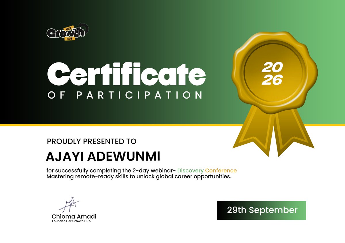lizzydatanalyst's tweet photo. September was truly a month of growth, learning and building.

Looking back, I’m glad I chose to be intentional about learning and putting myself out there.

One of the highlights of the month was attending the Discovery Conference: Mastering Remote-Ready Skills to Unlock Global Career Opportunities, and I’m grateful for the opportunity to be part of it.

A very big thank you to my coach,@Blossomaffia , for making this experience possible and for creating such a valuable learning opportunity. The conference was truly a great experience, especially as someone just starting out in Data Analytics.

There’s still so much to learn, unlearn and practise, and I’m enjoying the process.

September was also the month I became more active on LinkedIn. I started sharing my learning journey, connecting with people, asking questions and documenting what I’m learning along the way.

I may not have everything figured out yet, but I’m building.

September reminded me that growth doesn’t always mean having everything figured out. Sometimes, growth is simply deciding to start and staying consistent.
October, we keep learning, building and growing. 
#DataAnalytics #LearningJourney #ProfessionalGrowth #CareerDevelopment #Xourney