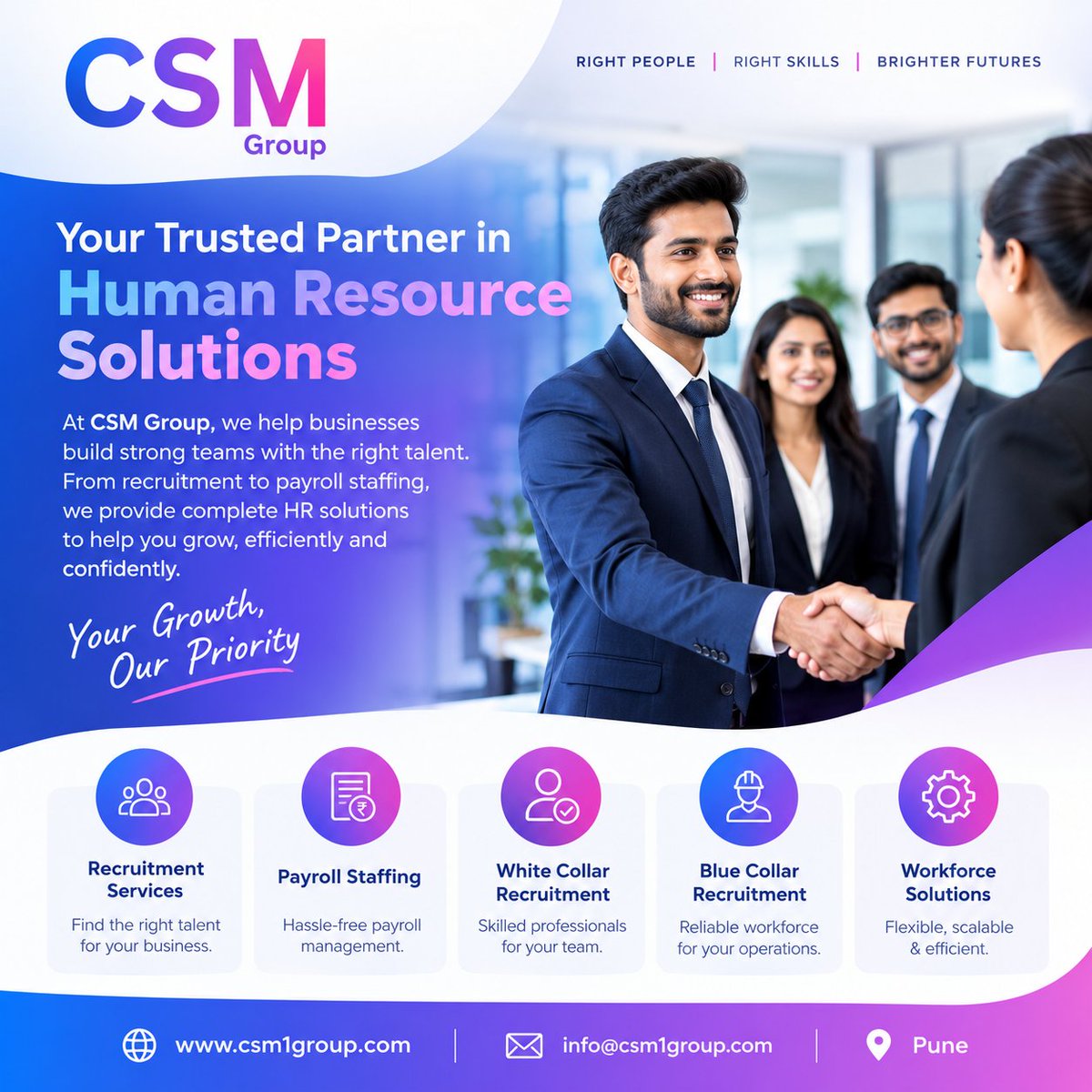 CsmGroup001's tweet photo. 🚀 Right People. Right Skills. Brighter Futures.

CSM Group helps businesses build stronger teams with reliable HR solutions

🤝 Your Growth, Our Priority.

📍 Pune | 🌐 https://t.co/qLgE9essE2 | 📧 info@csm1group.com
#CSMGroup #HR #Recruitment #Hiring #Pune https://t.co/oV01QRLzcK