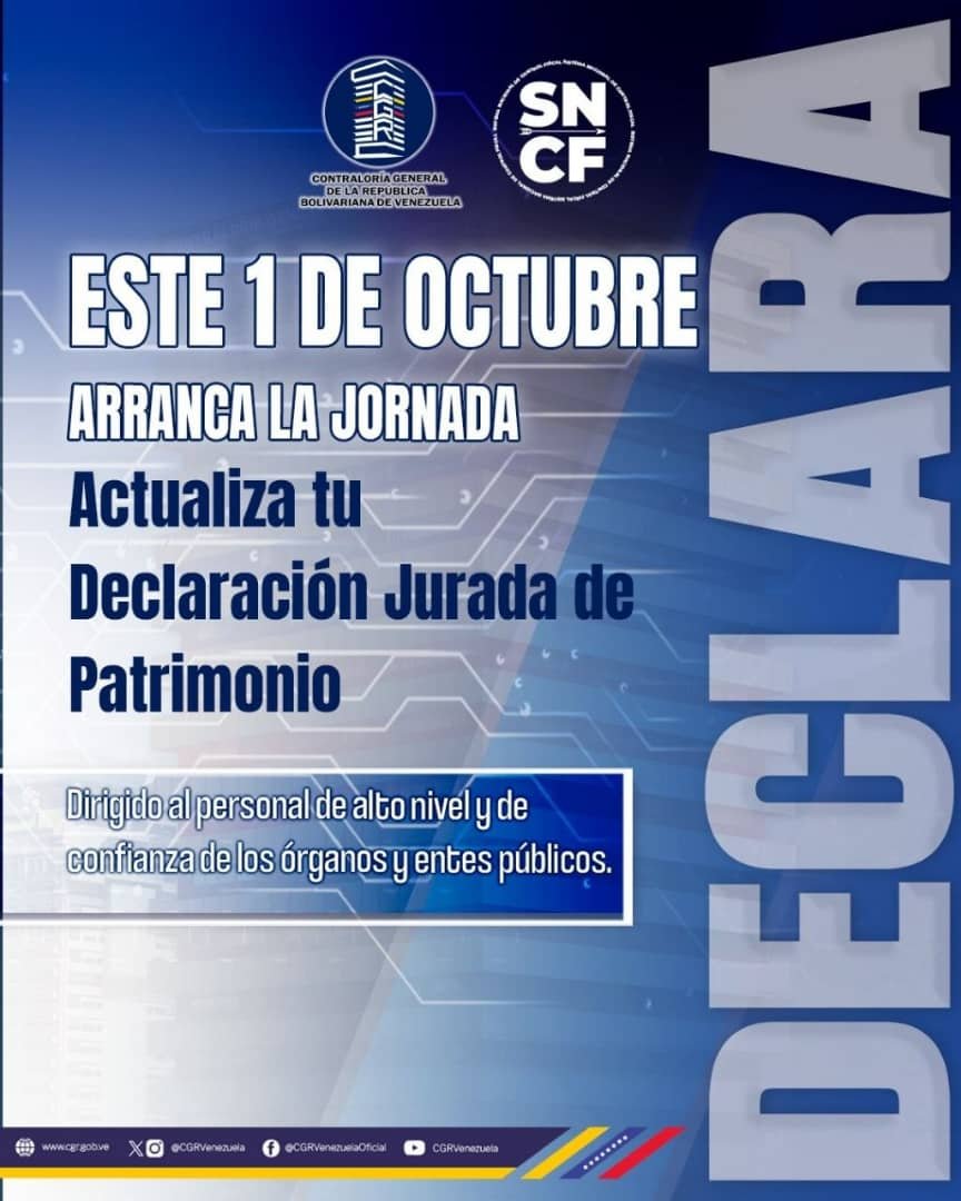 CEAragua's tweet photo. La @CEAragua, liderada por el Dr. @CesarOteroDuno, informa que este 1 de octubre inicia el proceso de actualización de la Declaración Jurada de Patrimonio (DJP), en consonancia con las directrices y orientaciones dictadas por la @CGRVenezuela. 🇻🇪 https://t.co/8aQqrqnUCt