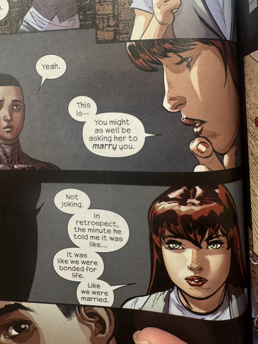 PETERMJTAPES's tweet photo. 1610 MJ comparing the intimacy of knowing Peter’s identity as Spider-Man to getting married 🥹

Miles Morales : The Ultimate Spider-Man #1 https://t.co/fVGQBVYgIu