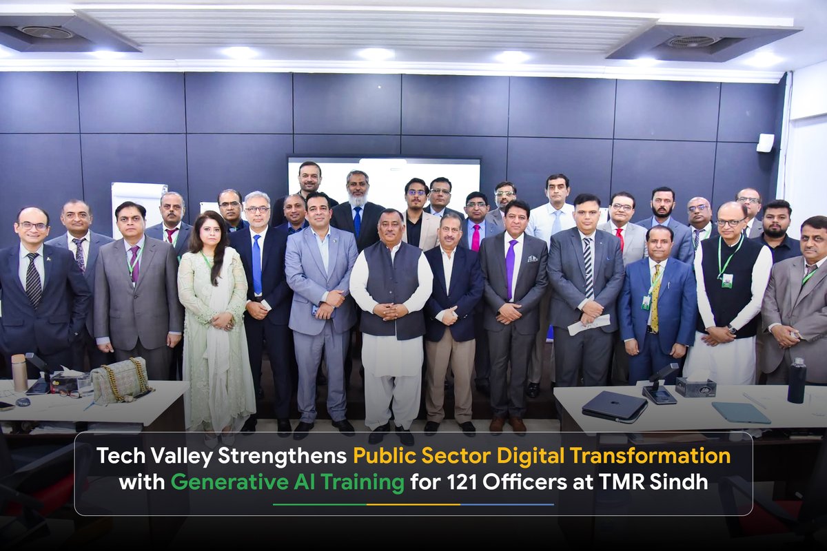 TechValleyPak's tweet photo. Tech Valley hosted a certificate ceremony at TMR Wing, SGA&CD, Government of Sindh, celebrating 121 public sector officers who completed Generative AI Bootcamps focused on practical AI skills and digital transformation.
#TechValley #AIBootcamp #SindhGovernment https://t.co/q69L5UFtOH