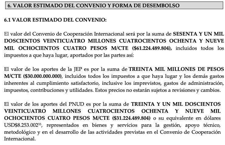 MaclaPosada's tweet photo. Gracias a la JEP los colombianos terminamos pagándole $30.000 millones al PNUD (ONU) para implementar los proyectos productivos que deben desarrollar las FARC como parte de sus "sanciones propias".

Es decir, del bolsillo de las familias trabajadoras salieron los recursos con que el Secretariado de las FARC está cumpliendo sus penas restaurativas, sin un solo día de cárcel y viajando por Colombia para realizar actividades lúdicas. Las víctimas financiando a los victimarios. 

Lo más increíble, es que a corte de enero de 2026 las FARC solo habían entregado bienes por $46.194 millones. La Contraloría advirtió que ese grupo no entregó el 81.8% de los inmuebles y el 96.5% de los muebles que se comprometieron a dar. A esto se suma que Forbes en 2014 estimó la fortuna de las FARC en US$600 millones.

De hecho, entre los contratos para garantizar la defensa jurídica de las FARC ($40.365 millones) y el convenio con el PNUD para implementar las medidas restaurativas ($30.000 millones), los colombianos hemos gastado más que todo el dinero que entregaron las FARC a las víctimas ($46.194 millones).

No hay derecho a que la JEP propicie esta ofensa a los colombianos con recursos de los contribuyentes.