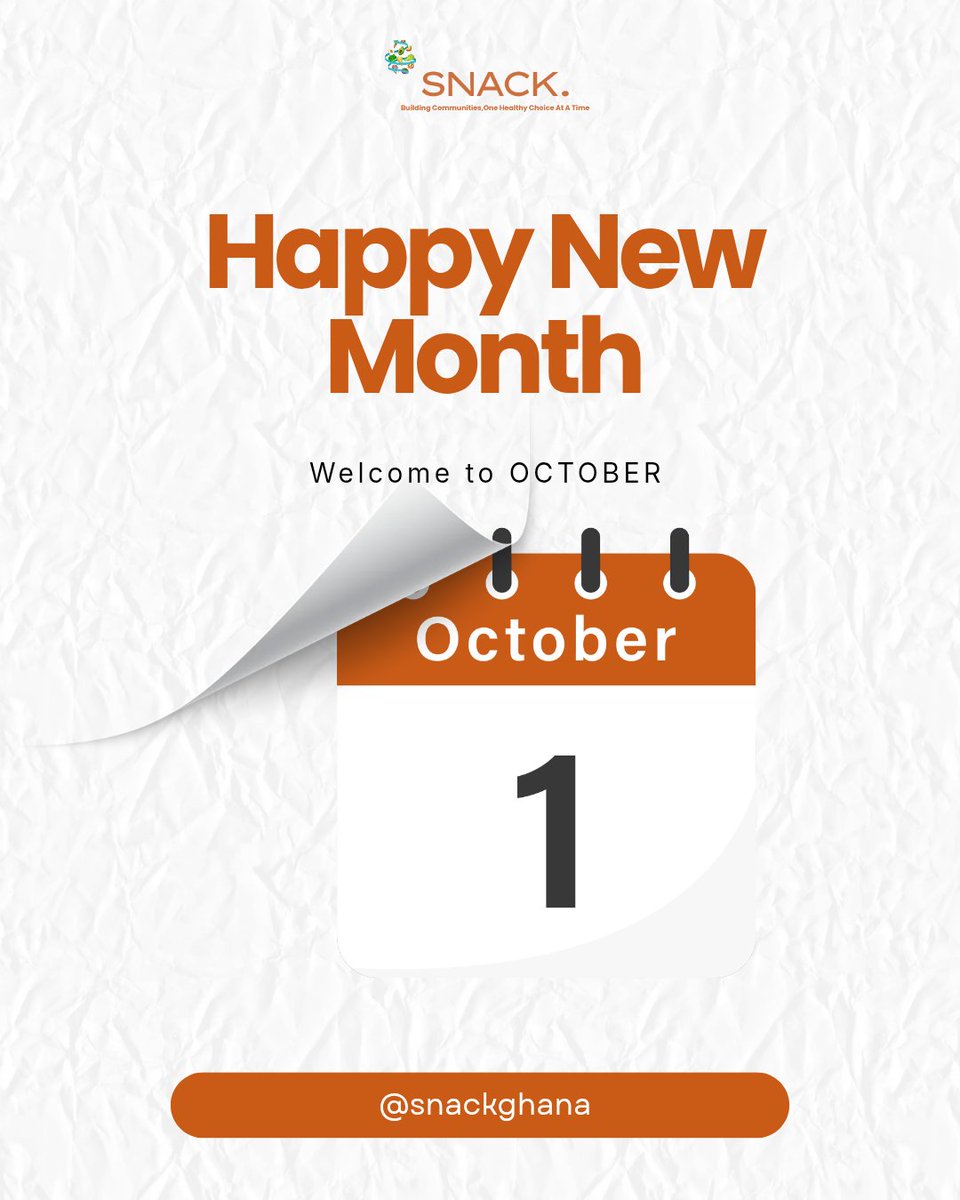 snackghana's tweet photo. October is here, and somewhere between the busy days, deadlines, errands and everything else on your plate, remember that you are on the list too.

Eat the meal. Drink the water. Take the break. Make choices that help you feel good and keep you going.

Happy New Month from SNACK. https://t.co/D8Mjr06ncx