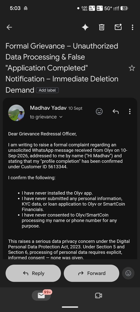 mai_madhav_hu's tweet photo. @SGanguly99 @OlyvIndia @RBI Please publicly address this issue and ask @Olyvindia to explain how my data was used and why a loan application was initiated without my consent.
#RBI
#CustomerComplaint
#LoanApp
#DigitalLending
#OnlineFraud
#DataPrivacy https://t.co/18HgaIK1Xg