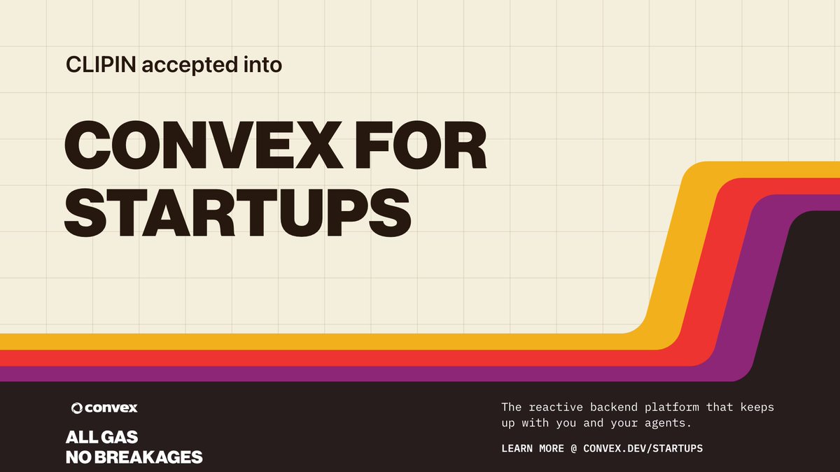 clipinfit's tweet photo. We're in! CLIPIN has been accepted into Convex for Startups 🎉

We've loved building on @convex. It powers our apps and tools, and this support helps us keep growing for our community.

Thank you, Convex team! We're excited for what's next 🚀 https://t.co/Bmk58FiB1d