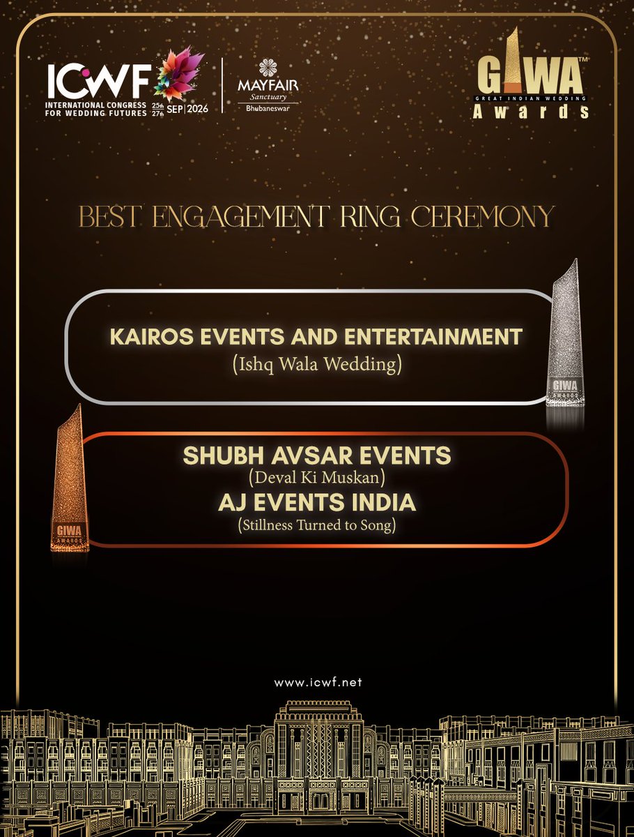 digitalICWF's tweet photo. ✨ Recognising the Best in the Wedding Industry! ✨

Honouring the winners in the category of Best Engagement Ring Ceremony. Congratulations to our winners who continue to create beautiful, elegant, and memorable moments that mark the beginning of a new journey! https://t.co/gvXCpT70g8
