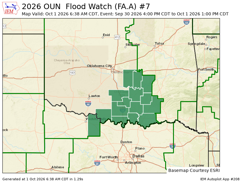 OUWEATHERBOT's tweet photo. OUN updates Flood Watch (cancels 6 zones, continues 15 zones) till Oct 1, 1:00 PM CDT https://t.co/ex0uTaF0BQ https://t.co/xnLWPxr3iv