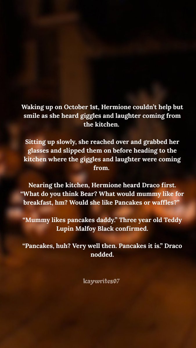 kaywrites07's tweet photo. Happy October!
This little prompt/series will feature a new alternate universe for our two favorite characters that I have been creating for a while now.
I give you, Day One: Waffles or Pancakes
#octoberprompts #dramione #dracoxhermione https://t.co/fVObvY5OG6