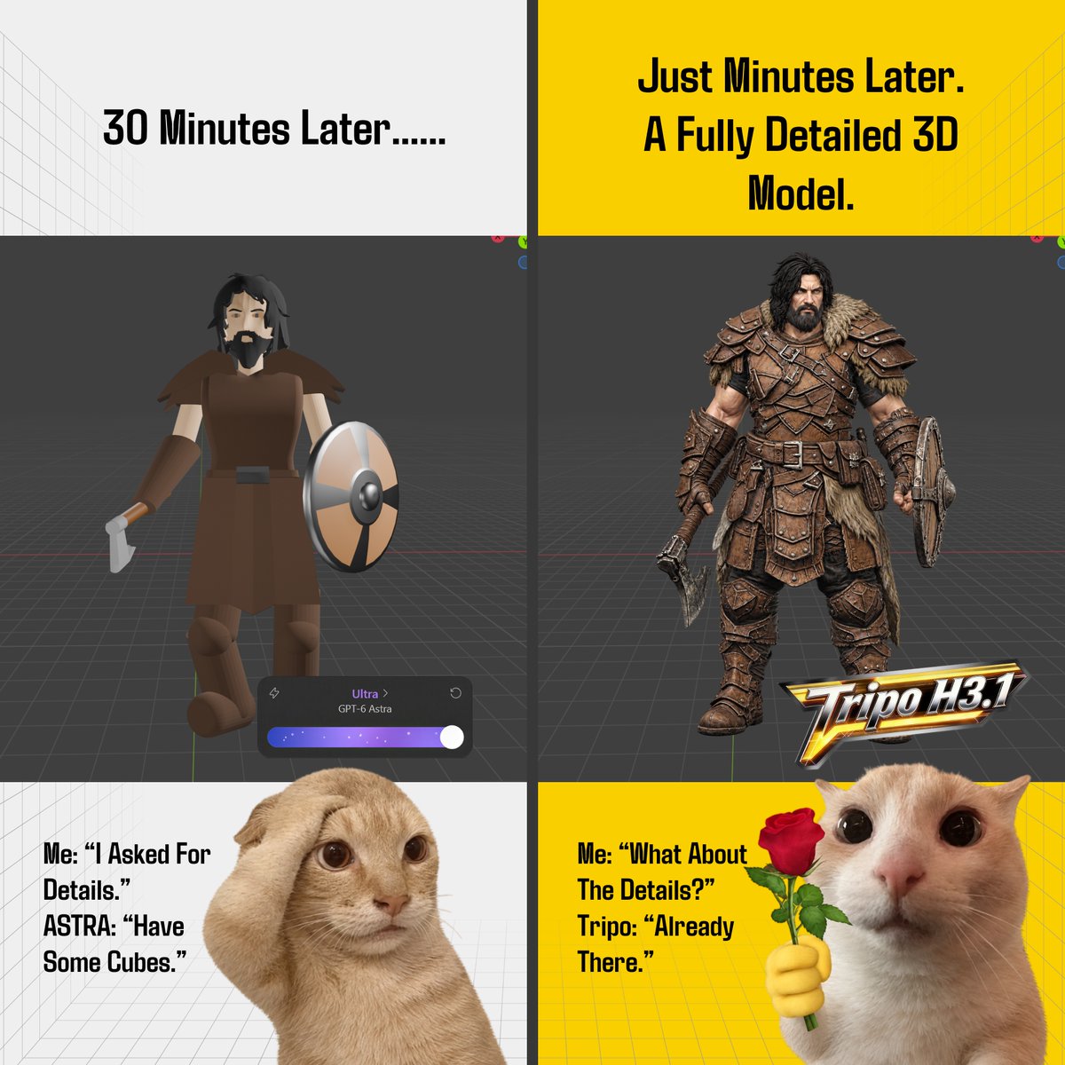 tripoai's tweet photo. Need More Detail from Astra?
Turn Early 3D Results into High-Fidelity Assets with Tripo.
