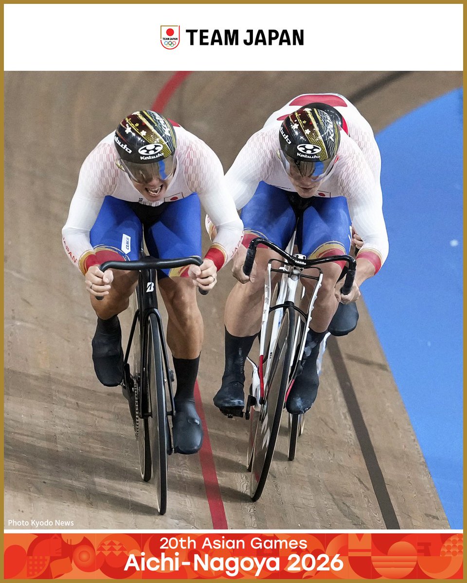 TeamJapan's tweet photo. ◤ 📸TEAM JAPAN Shots #愛知名古屋2026 ◢

🚴自転車／トラック
【男子チームスプリント】
2位 🥈
中石湊 選手、太田海也 選手、長迫吉拓 選手、髙橋奏多 選手

【男子チームパシュート】
2位 🥈
窪木一茂 選手、松田祥位 選手、兒島直樹 選手、梅澤幹太 選手

【女子チームパシュート】
2位 🥈
梶原悠未 選手、内野艶和 選手、池田瑞紀 選手、垣田真穂 選手

#TEMAJAPAN がチームスプリント、チームパシュートで3つの銀メダルを獲得🇯🇵🙌

@JCF_cycling
#ともに一歩踏み出す勇気を

愛知・名古屋アジア大会はTBS ▶︎ @TBS_TV_S1