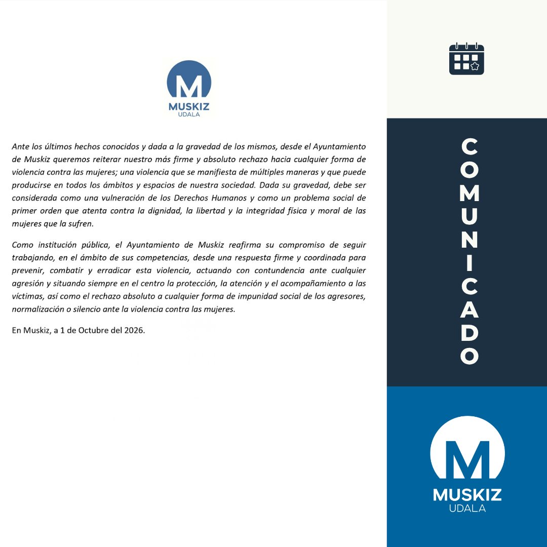 Muskiz's tweet photo. 📌 COMUNICADO

En Muskiz, a 1 de Octubre del 2026.

          ➖➖➖➖

📌 ADIERAZPENA

Muskiz, 2026ko urriaren 1a.

#Muskiz https://t.co/t18iIMw1CJ