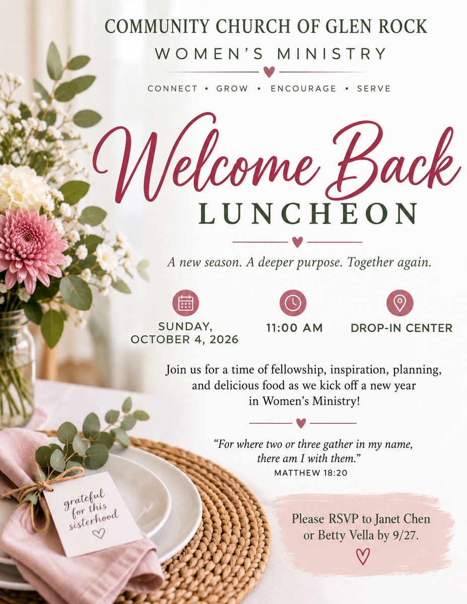 RevMarkEnnis's tweet photo. You are invited to the Women's Ministry Luncheon at the Community Church of Glen Rock. https://t.co/9hmfHMzqBT