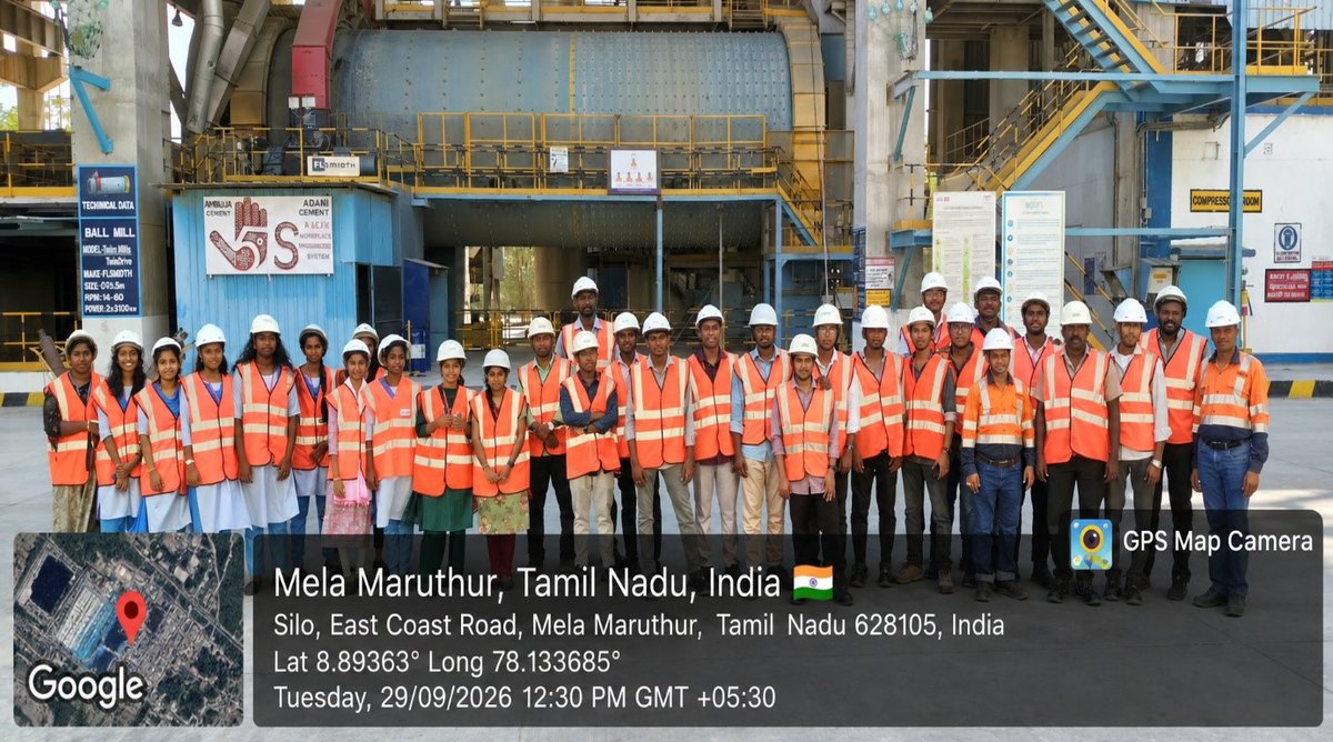 stxaviersmedia's tweet photo. 🏗️ Industrial Visit to Adani Ambuja Cements, Tuticorin
The Department of Civil Engineering, SXCCE, organized an industrial visit on 29 September 2026. Students gained practical exposure to cement manufacturing and industrial processes.
#SXCCE #CivilEngineering #IndustrialVisit https://t.co/lfmzynNqGF