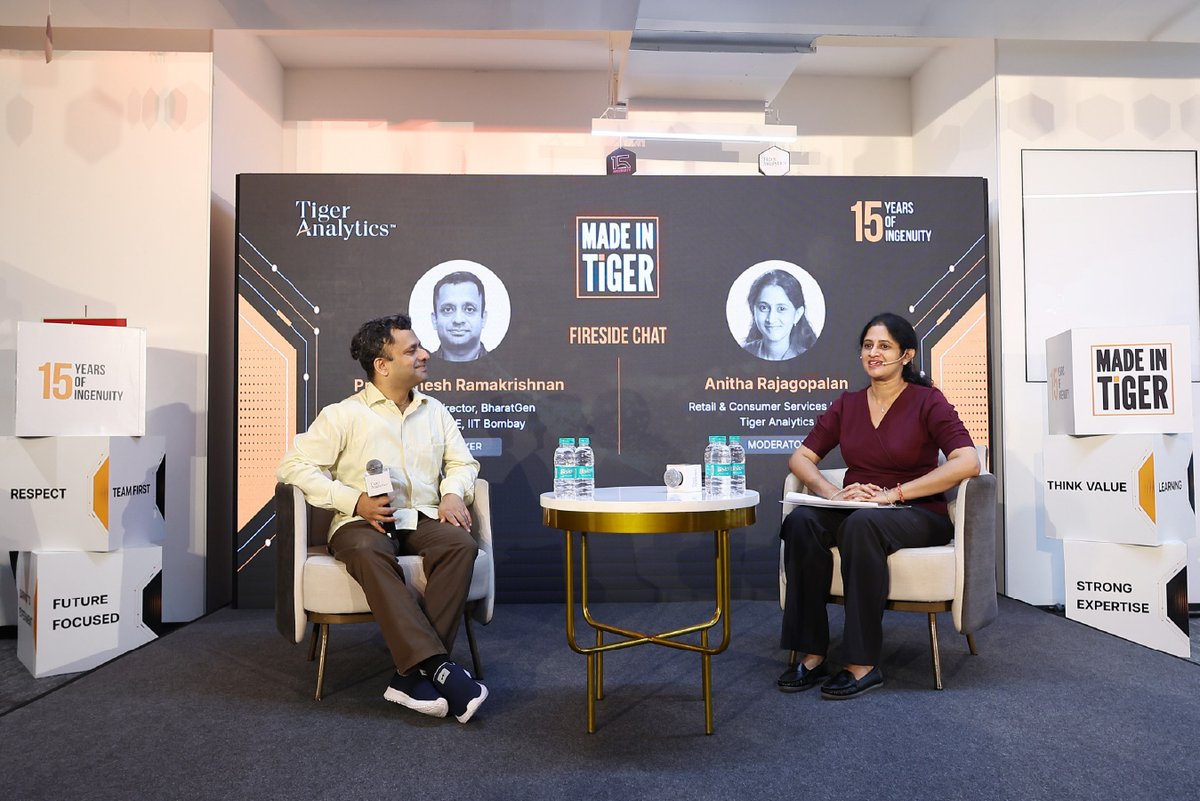 TigerAnalytics's tweet photo. MIT came alive in Bengaluru last week!

From a chat by Prof. Ganesh R on building AI from India and the role of empathy in technology, to Tech Pavilions showcasing ingenious solutions and Tiger IP, it was a day of ideas, demos, conversations and Tiger spirit.

#PoweredByIngenuity https://t.co/VoTvsMznYe