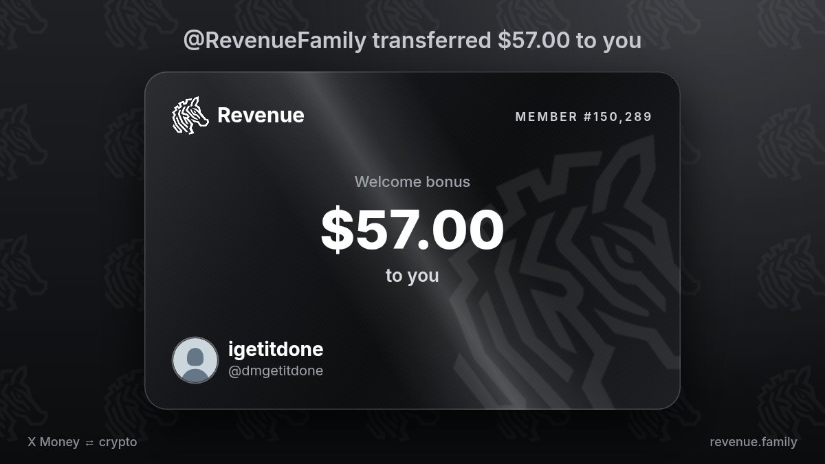 dmgetitdone's tweet photo. Welcome gift received: $57.00 from @RevenueFamily https://t.co/rUoHpX2gaw
