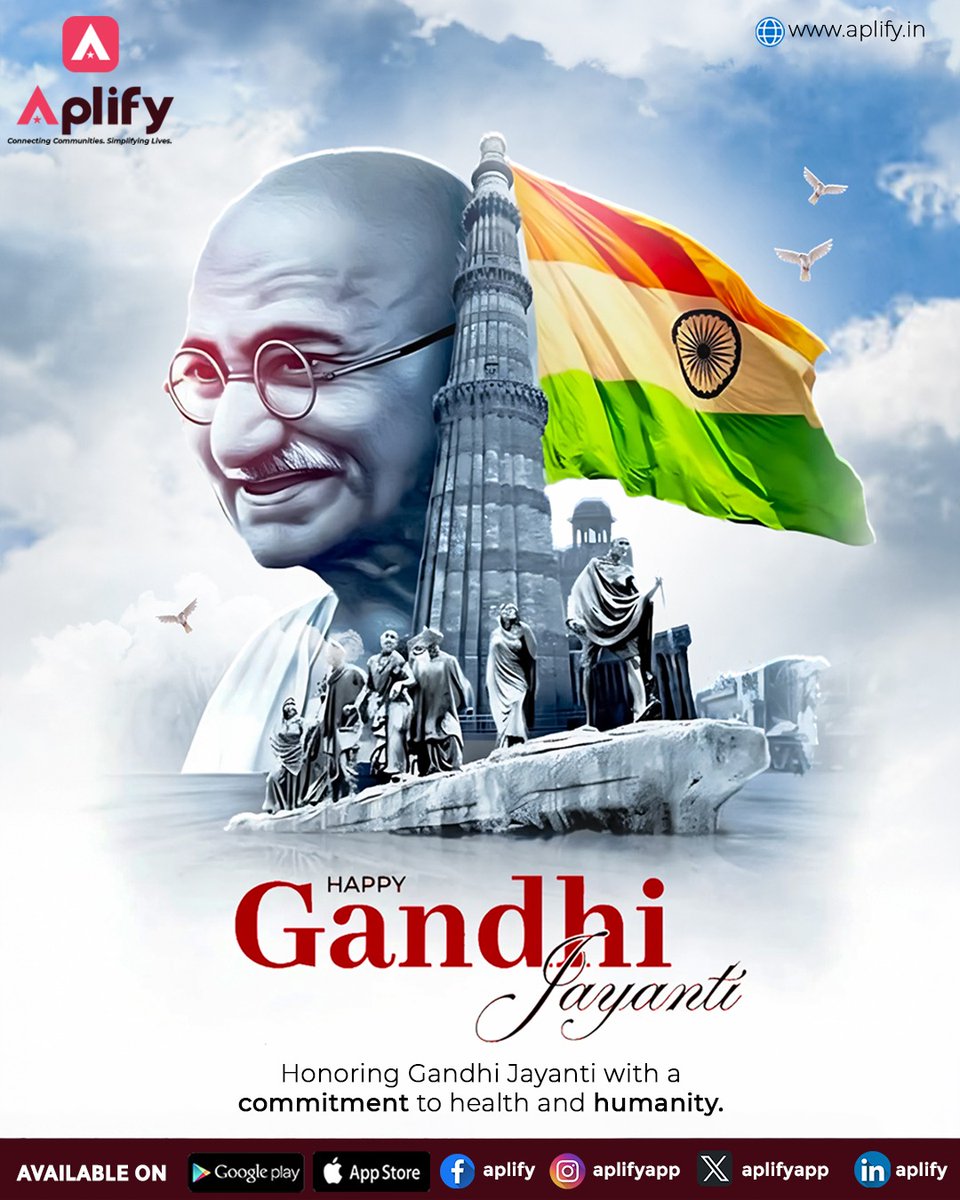 Aplifyapp's tweet photo. 🕊️ Happy Gandhi Jayanti! 🇮🇳
Let’s honour Mahatma Gandhi by embracing peace, truth, compassion, and humanity in our everyday lives. May his values continue to inspire stronger and kinder communities.
🌐 https://t.co/BtiAAf9vUs
#GandhiJayanti #Peace #Humanity #Aplify https://t.co/3FOdkwWOz3