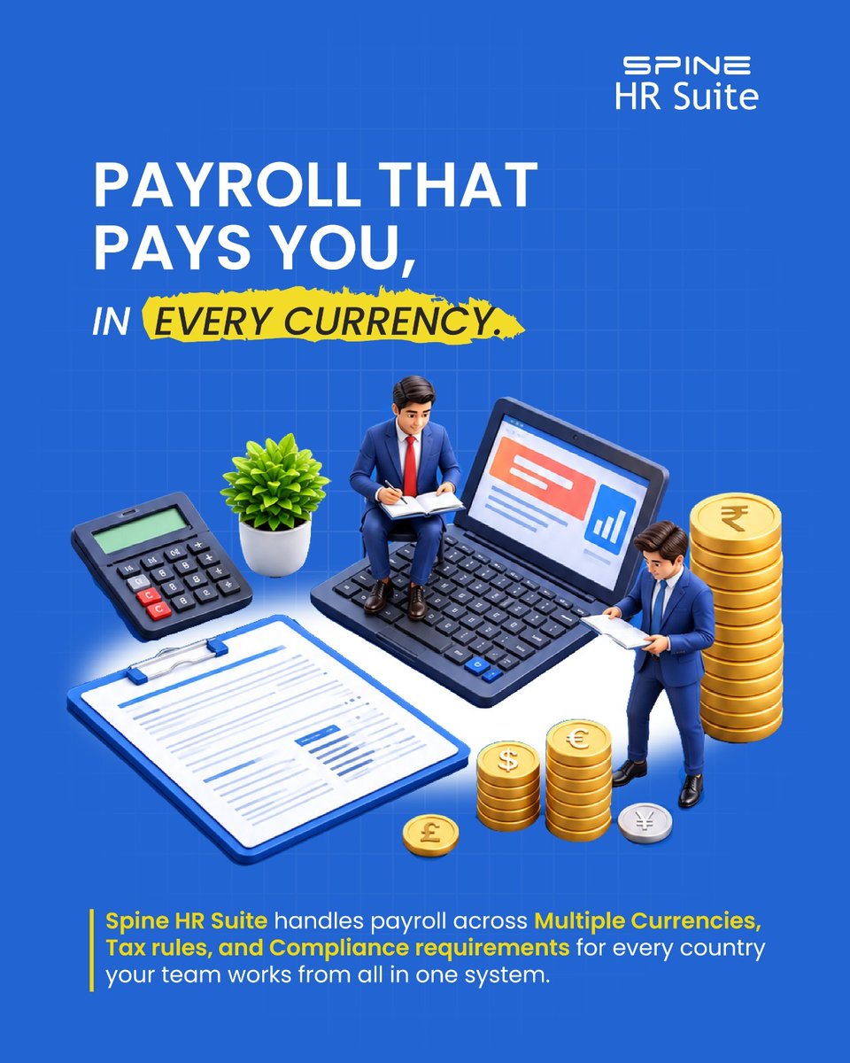 spinetechit's tweet photo. Manage multi-country payroll, currencies, and compliance with greater ease.
Spine HR Suite brings global payroll together in one system, reducing manual effort and simplifying processing.
#GlobalPayroll #PayrollManagement #HRMS https://t.co/Bc95AynJTS