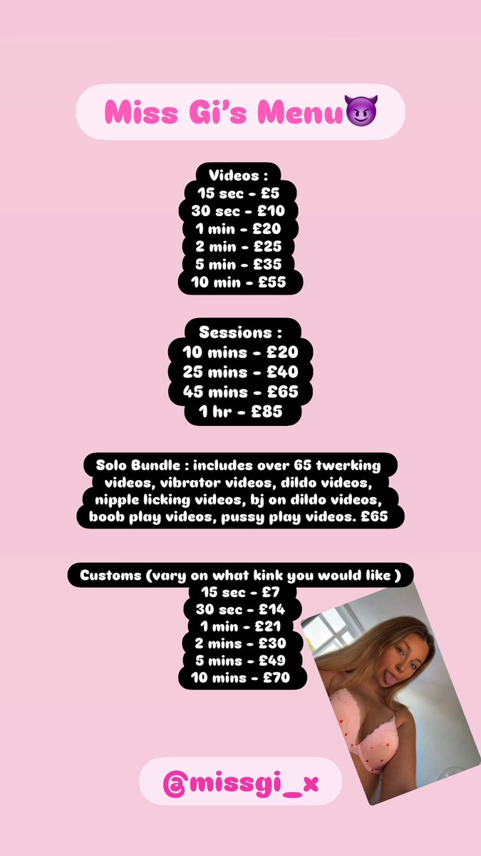 missgi_x's tweet photo. Miss Gi’s new menus are as follows : 😈

Findom Findomuk Uksubs Ukslaves Paypigs Brat Ukbrat Ukdommes Ukgoddess https://t.co/wlyoDnHn4S