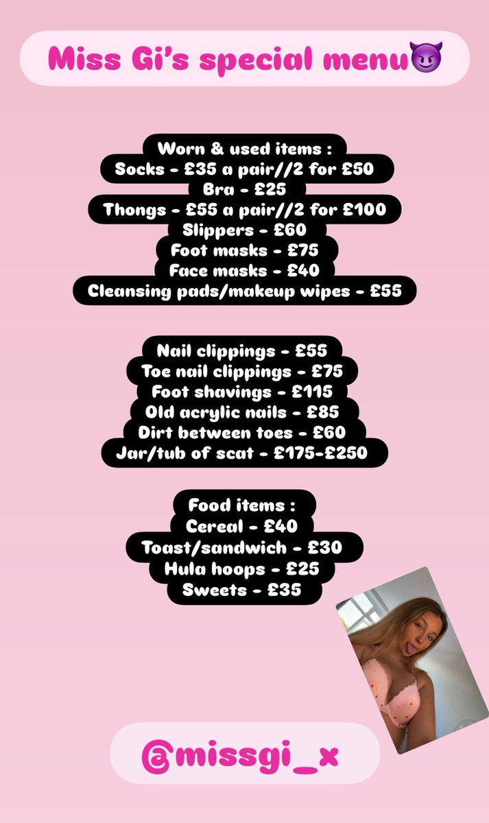 missgi_x's tweet photo. Miss Gi’s new menus are as follows : 😈

Findom Findomuk Uksubs Ukslaves Paypigs Brat Ukbrat Ukdommes Ukgoddess https://t.co/wlyoDnHn4S