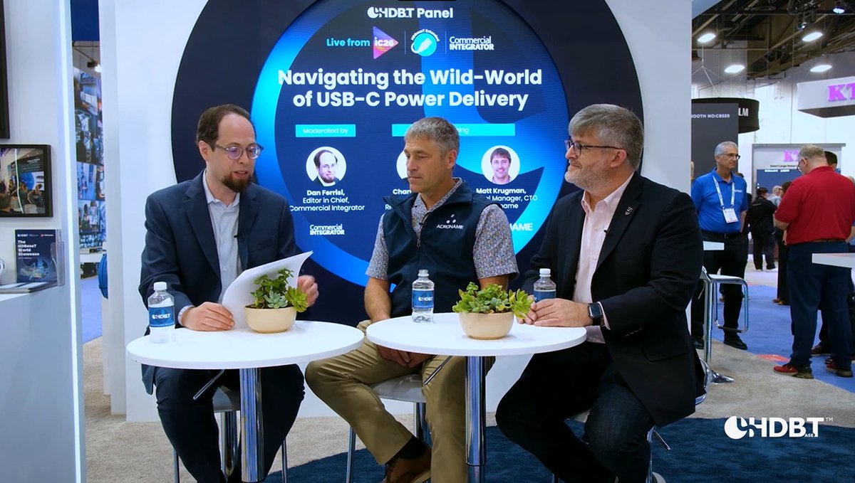 HDBaseT's tweet photo. USB-C promises simplicity. But getting it right isn't always simple.
@Sennheiser &amp; #Acroname joined @commintegrator at the #HDBaseT Alliance booth during @InfoComm for "Navigating the Wild-World of USB-C Power Delivery" panel
Watch:https://t.co/n20DOCPFt2
#InfoComm2026 #AVTweeps https://t.co/unZObVla74