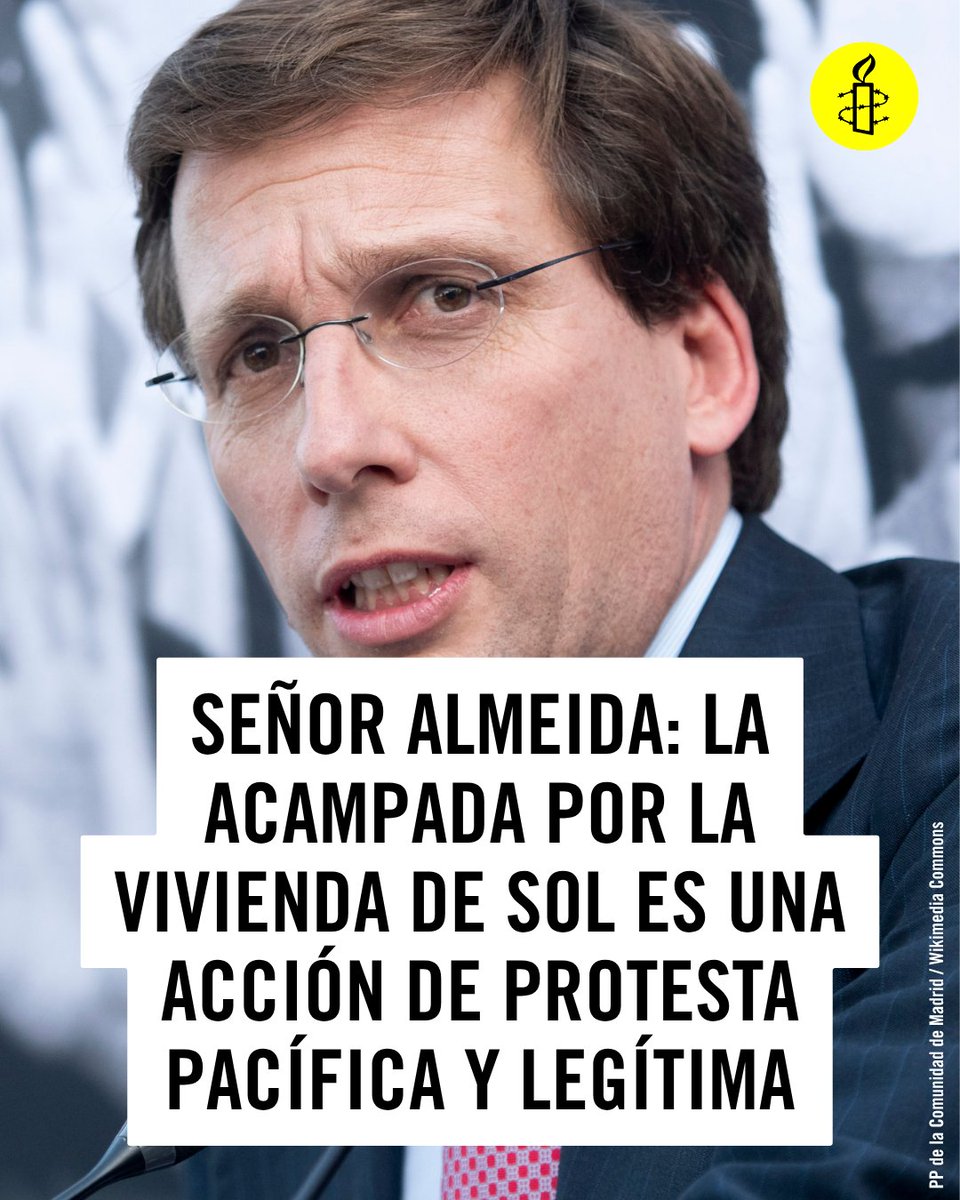 amnistiaespana's tweet photo. Con motivo de las declaraciones públicas de @AlmeidaPP_ sobre la acampada en la Puerta del Sol por el derecho a la #vivienda, desde Amnistía Internacional recordamos. ⬇️ Abrimos HILO. @amnistiamadrid https://t.co/yYXwiYZcHg