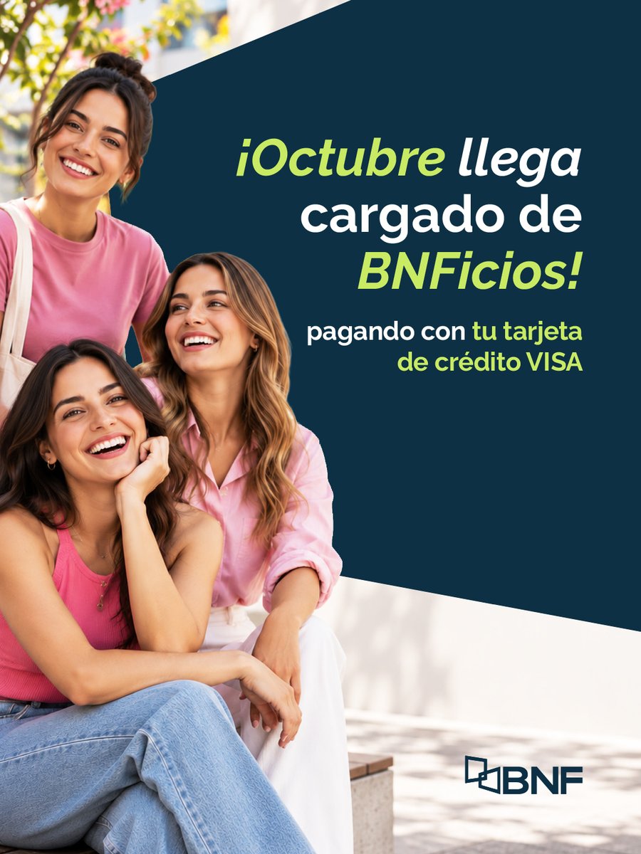 BNF_Py's tweet photo. 💳 ¡Octubre llega cargado de BNFicios!
⠀
Pagá con tu Tarjeta de Crédito VISA  y accedé a promociones en:
⠀
📦 Mayoristas
💊 Farmacias
⛽ Estaciones de Servicio
🛒 Supermercados
🥩 Frigoríficos
⠀
👉 Consultá bases y condiciones en https://t.co/IUPculRlMH https://t.co/rlae1hbKQp