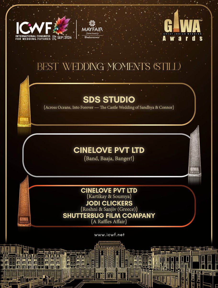 digitalICWF's tweet photo. ✨ Recognising the Best in the Wedding Industry! ✨

Honouring the winners in the category of Best Wedding Moments (Still). Congratulations to our winners who continue to capture the emotion, beauty, and unforgettable moments of wedding celebrations through stunning stills! https://t.co/uq5bLFDY3R