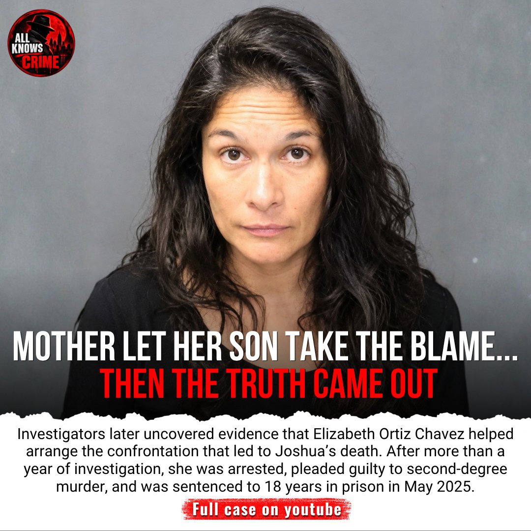 AllKnowsCrime's tweet photo. Her 16-year-old son was locked up for a murder he didn't commit alone. For over a year, Elizabeth Ortiz Chavez let him take the blame while she stayed free. Then the truth finally came out. 😳

Full case on YouTube — link in bio. https://t.co/m4oQ5Q1TF6