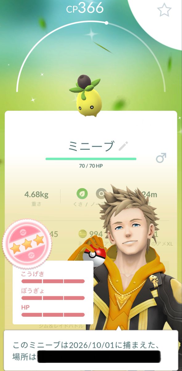 Hktyuu18's tweet photo. カジッチュの色違いを狙って頑張ってましたが、まさかの色マックス！？
贅沢言わないけど、カジッチュだったらなー😭
マックス2体目でした🫩
#ポケモンGO #PokemonGO #色マックス #Shiny #ミニーブ https://t.co/MGvn58JAlr