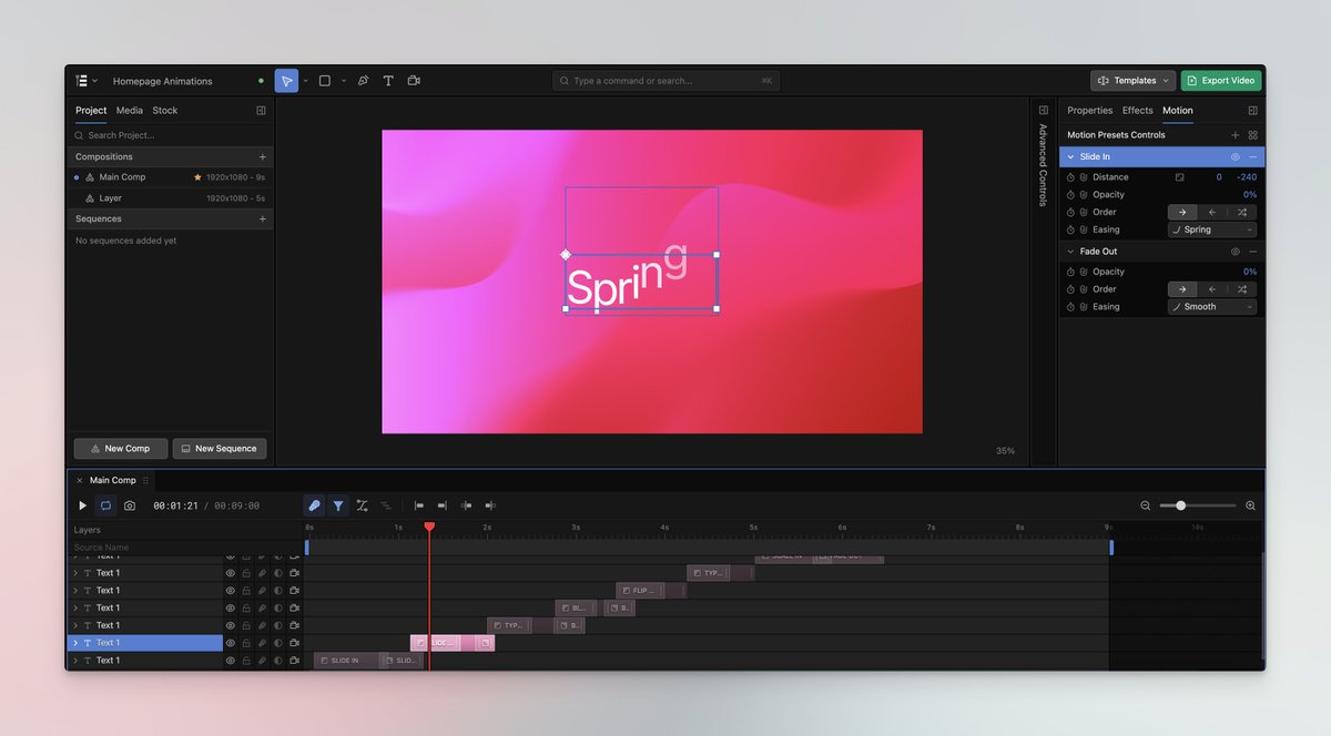 motioncoder's tweet photo. Text animations are notoriously hard, we made them easy. Get creative with fully customisable properties and target by letter, word or line.

Mix and match to create all sorts of unique looks. Start from scratch or choose a preset from our library. https://t.co/2m7XTB5NY6