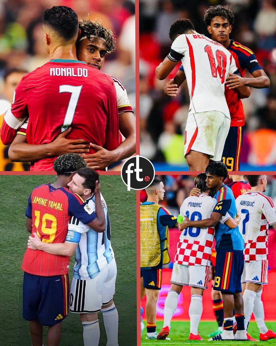 Footballtweet's tweet photo. 🚨 Lamine Yamal’s last three months have been ridiculous. 💎🇪🇸

He’s faced and beaten Cristiano Ronaldo, Lionel Messi, Jude Bellingham and Luka Modrić — earning huge respect from some of the greatest players of this generation along the way.

Yamal wasn’t even born when Messi, Ronaldo and Modri�� made their senior international debuts. 🤯

Generational. 🌟