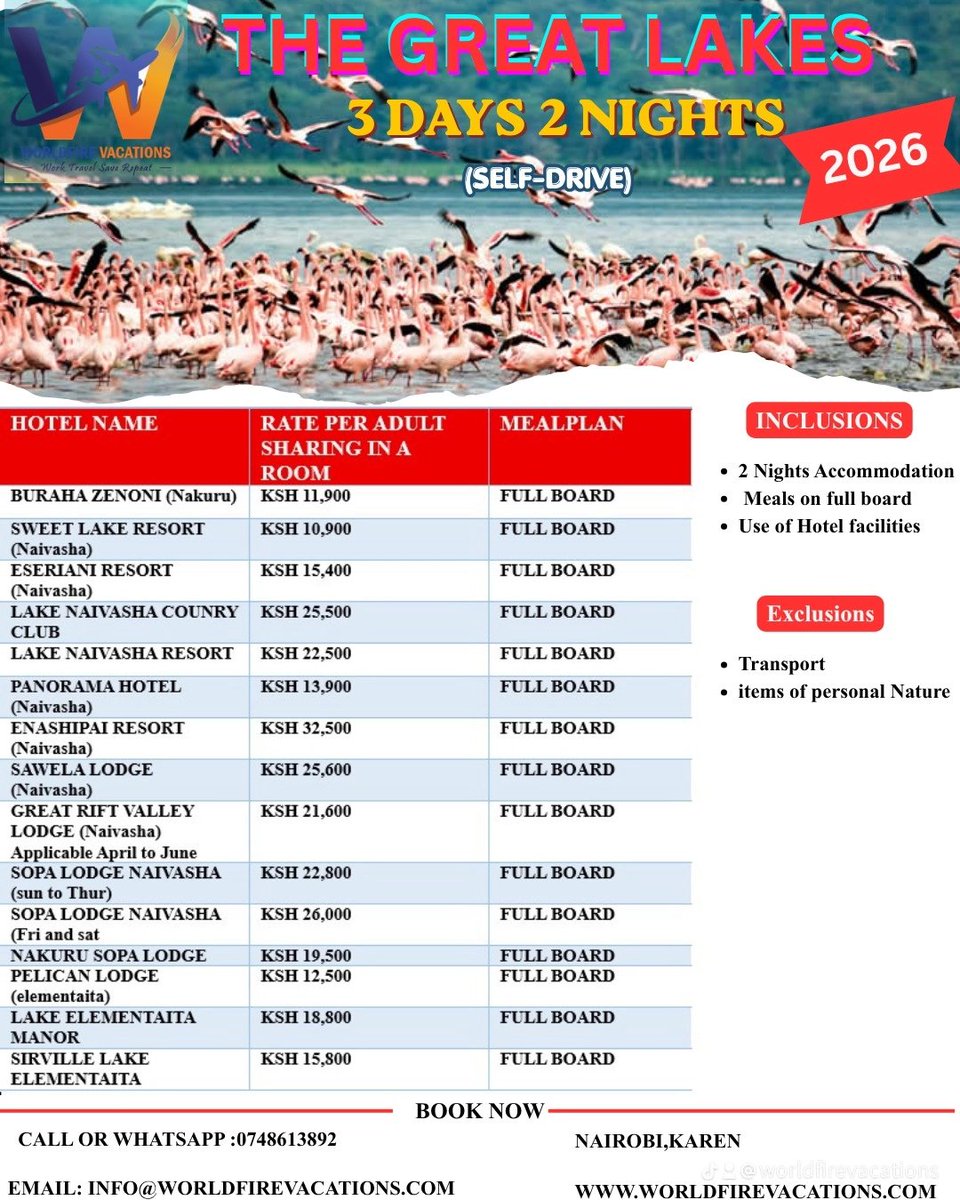 Worldfirev's tweet photo. A weekend is not complete without a little get away to relax and unwind Enjoy exclusive deals from as low as ksh @11,900 per adult for 2 nights

Call or Whatsapp:0748613892

Email : info@worldfirevacations.com 

https://t.co/0dZSdRYf7Q

#worldfirevacations 
#explore 
#explore https://t.co/v8k8sHjncN