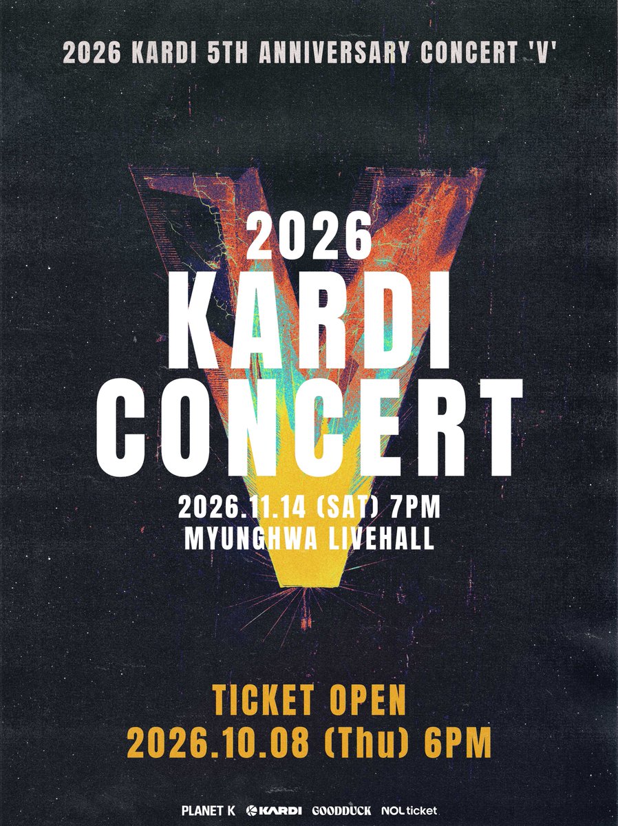 kardiofficial's tweet photo. ✦ 2026 카디 단독 콘서트 [V] 

각자 다른 길을 걷던 네 사람이 기적처럼 만나 함께 흘러온 5년.
그 시간 동안 만들어낸 수많은 파동과
그 파동에 함께 몸을 실어준 모든 이들,
그리고 앞으로 나아갈 미래의 반환점에 도달한 지금을 기념하며
2026 카디 단독 콘서트 [V]로 여러분을 만납니다. https://t.co/xyVcyxNJAN