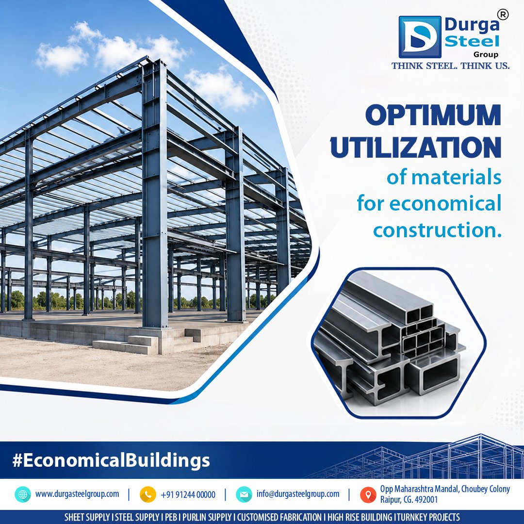 Adidurgasteel's tweet photo. Smart use of materials can make construction more economical and PEBs make this possible through planned and efficient design. For any PEB or multi-storey building requirements, call us at 9124400000.

#AdiDurgaSteel #MultiStoreyBuildings #IndustrialShed #Warehouse #PEBStructures https://t.co/3sXiLOis2J