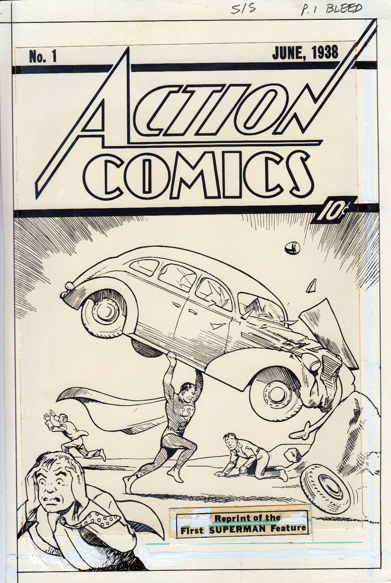 RobMessick's tweet photo. Action Comics 1. June 1938, but was actually released on April 18th. Images from a recent collection, The original, a reprint, and a B&W version used for a reprint.
@DCComics @DCOfficial @Superman
#JoeShuster #DCComics #ActionComics
@JamesGunn @ActionComics https://t.co/5qMqdPdMF7