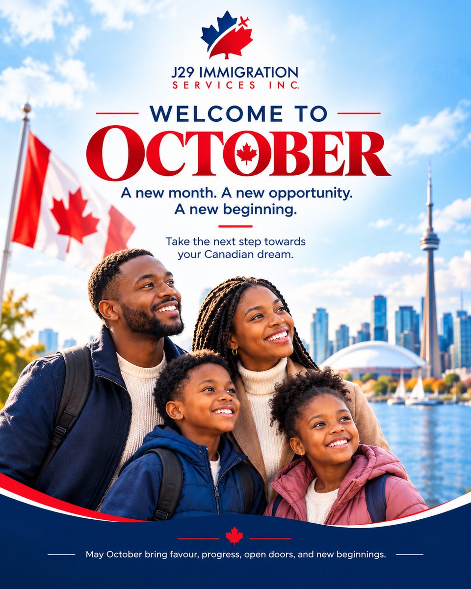 j29immigration's tweet photo. β¨ Welcome to October! A new month, new opportunities, and new steps toward your Canadian dream. π¨π¦β€οΈ
Happy New Month from J29 Immigration Services!
#WelcomeToOctober #october #HappyNewMonth #J29Immigration #CanadianDream #CanadaImmigration #ImmigrateToCanada #StudyInCanada https://t.co/ZZM8U4JUFG