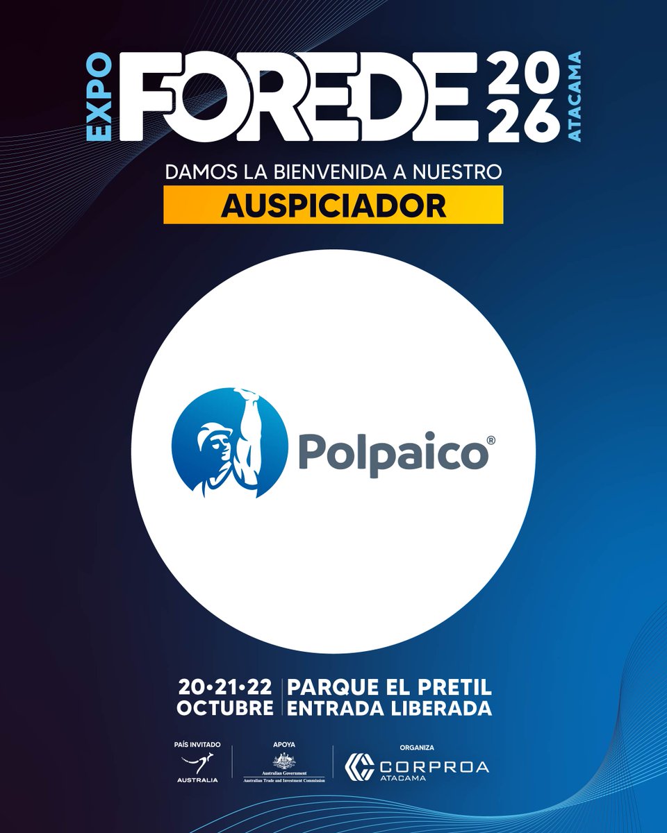CORPROA's tweet photo. Agradecemos la confianza que Polpaico nos ha brindado al sumarse como Auspiciador de EXPO FOREDE 2026.

No te quedes fuera del evento empresarial más importante de la Región de #Atacama.

Este 20, 21 y 22 de octubre en Parque El Pretil #Copiapó, EXPO #FOREDE 2026. https://t.co/EZeq8Aq50m