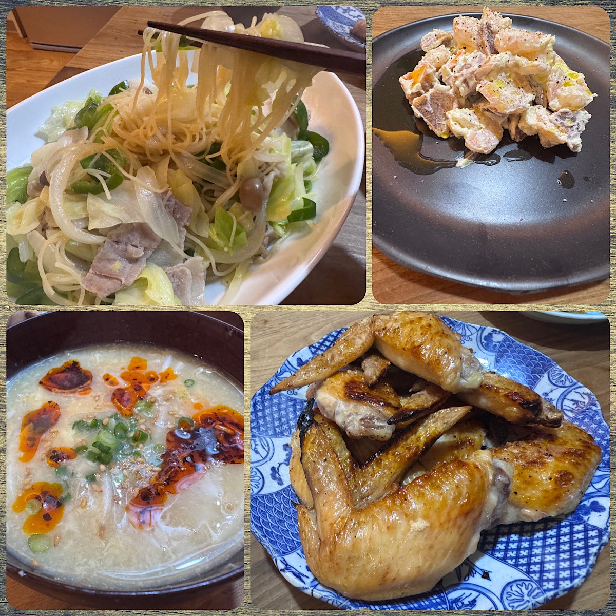 yoshimogi8's tweet photo. ケンケンミンミン焼きビーフン
柿と小海老のクリームチーズ和え
もやしと卵のスープ
手羽先塩焼き

乾杯🍻 https://t.co/xLgJqYVI8k
