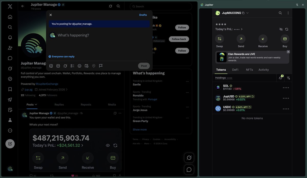 jupiter_manage's tweet photo. How it works:

Open your own X profile with the Jupiter Wallet extension open on top
Turn on Hide Balances before you screenshot (optional)
Reply from that same account, one entry per person

10 winners picked at random, announced Oct 6th, $50 each in USDC

We will never DM you first or ask for your seed phrase. Anyone who does isn't us.