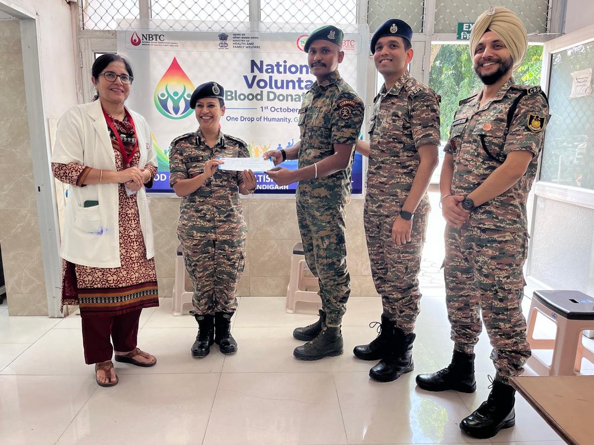 51Crpf's tweet photo. A life-saving gesture! 🙏
On #BloodDonationDay, 51 Bn, 5 Signal Bn, Range CHD &amp; 13 Bn CRPF joined hands for a blood donation camp at GMSH-16, Chandigarh.🩸
@ignwscrpf @crpfindia
#DonateBloodSaveLives #GiveBlood #VoluntaryDonors #51Bn #5SignalBn #RangeCHD #13Bn @crpfindia https://t.co/W7mGPNyTFh