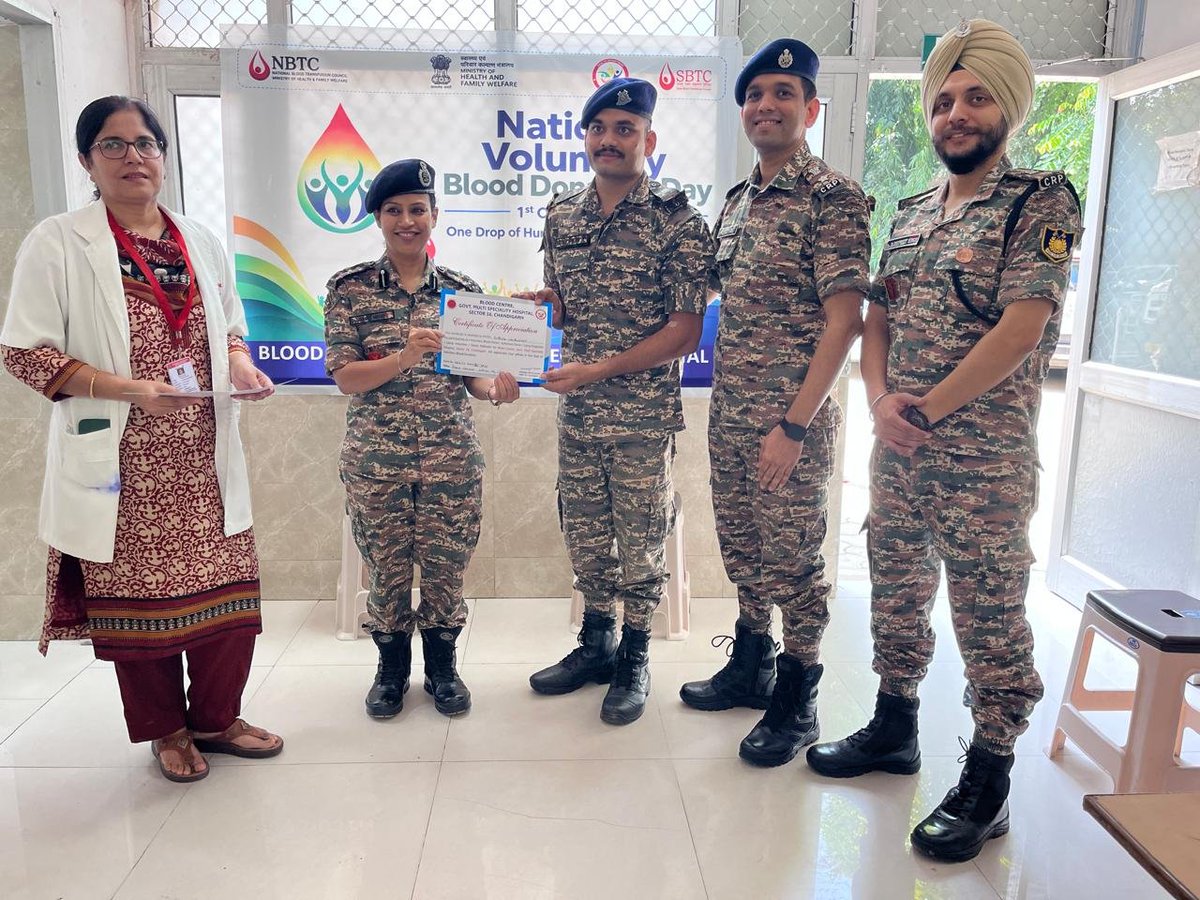 51Crpf's tweet photo. A life-saving gesture! 🙏
On #BloodDonationDay, 51 Bn, 5 Signal Bn, Range CHD &amp; 13 Bn CRPF joined hands for a blood donation camp at GMSH-16, Chandigarh.🩸
@ignwscrpf @crpfindia
#DonateBloodSaveLives #GiveBlood #VoluntaryDonors #51Bn #5SignalBn #RangeCHD #13Bn @crpfindia https://t.co/W7mGPNyTFh